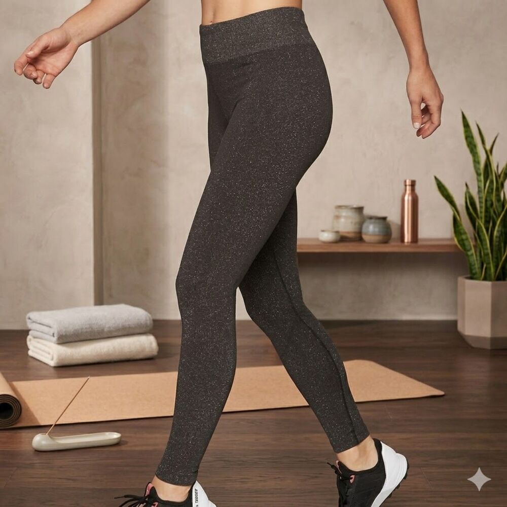 Athleta Shimmer & Sweat High Rise Leggings Size S Brown Gold Bronze Sparkle